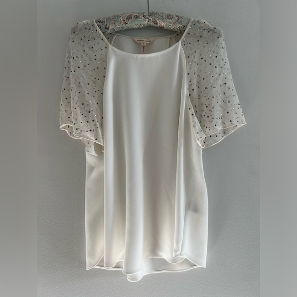 Rebecca Taylor White Womens Top, Sequin Detail Flutter Sleeves, Size 6 (Medium) - Picture 1 of 9
